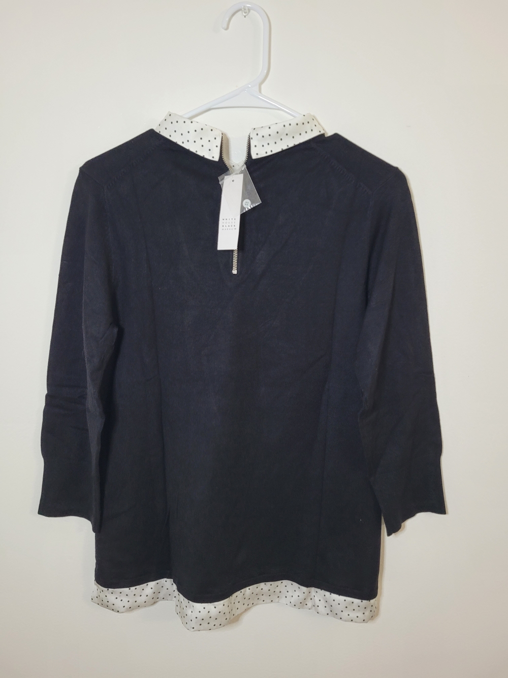 White House Black Market Sweater Polk Pot Faux Collar 3/4 Sleeve Size Medium